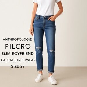 Pilcro Woman's Jeans Sz 29‎ Slim Boyfriend Distressed Cuffed Blue Denim Casual